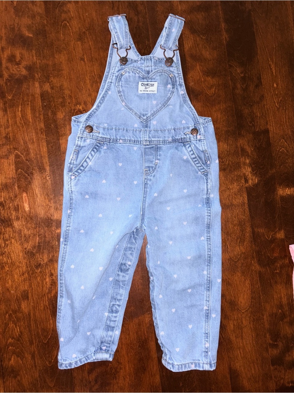 OshKosh B'gosh Light Blue Denim Heart-Print Overalls